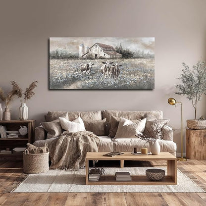 Cow Wall Printings Posters Animal Pictures Wall Art Black and White Wall Decorations for Dining Room Bedroom Office 24×48 Inch Nature Room Decor