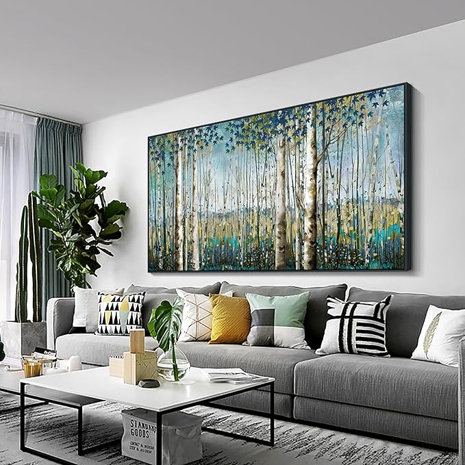 Pogusmavi Forest Wall Art Green Tree of Life Framed Artwork For Walls Birch Tree Home Decor Large Wall Art Pictures For Living Room Wall Decoration Art Print Forest Wall 29×58 Blacke Framed