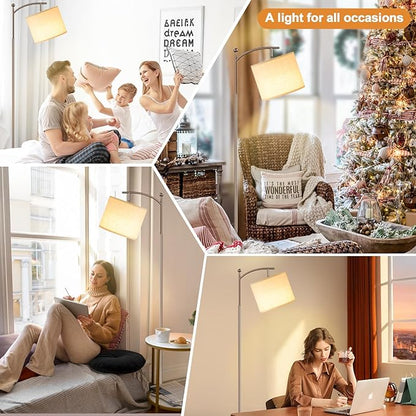 Ambimall 60" Floor Lamp with Remote Control and Stepless Dimmable Bulb, Colors Temperature & Brightness Adjustable, Modern Floor Lamps for Living Room, Deep Beige Shade & Brown Pole