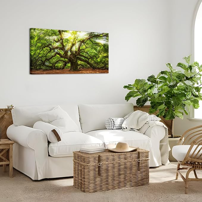 Conipit Landscape Canvas Wall Art Angel Oak Tree Picture Prints South Carolina Tree Art Print Framed and Stretched Nature Canvas (W-48xH-24)