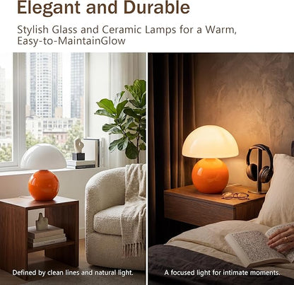 Dawnwake Mushroom Lamp Table Lamp for Bedroom,Desk Bedside Small Lamps for Living Room Night Stands,Mushroom Decor Cute Mini Modern Mid Century Lamps,Unique Aesthetic Home Living Room Decor(Orange)