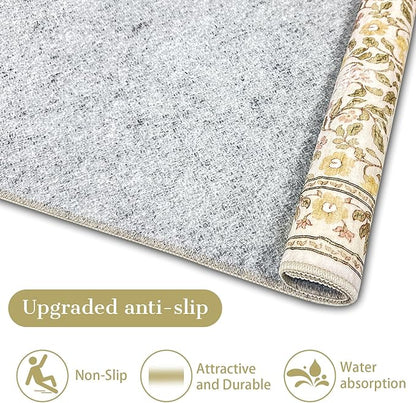 8x10 Area Rugs for Living Room, Floral Vintage Washable Large Soft Non-Slip Low Pile Carpet Indoor Floor Stain Resistant for Bedroom Dining Room, Beige/Multi