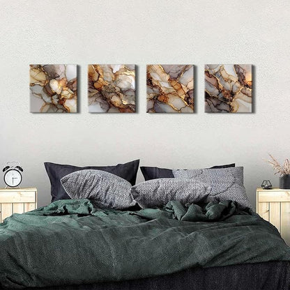 Gold Abstract Canvas Wall Art Marble Paintings Wall Decor Modern Fluid Texture Pictures for Walls Modern Home Decor Luxury Posters for Living Room Bedroom Office Artwork Decorations 12x12” 4 Pcs