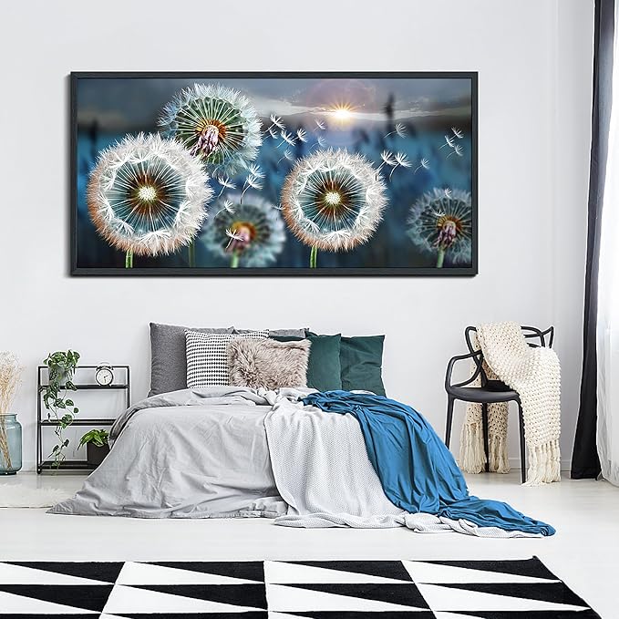 Framed wall Art Large Dandelion Canvas Art Wall Decor for Living Room Blue Landscape Prints Artwork Modern Framed Wall Picturesfor Bedroom Office Home Decorations Size 29x58