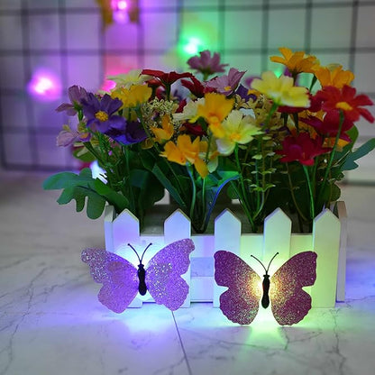 3D LED Butterfly Night Lights, 20Pcs Single and Double Butterfly Decoration Light, Glowing Flash Wall Stickers Light for Bedroom, Garden, Backyard, Party, Lawn, Living Room Decor