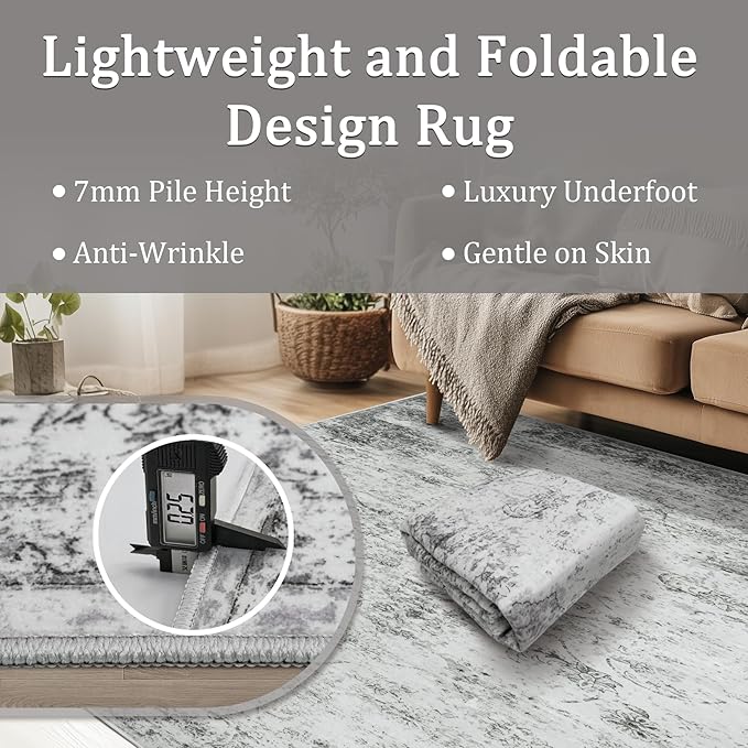 8x10 Area Rug Living Room Rugs - Washable Rug Large Modern Abstract Soft Thin Carpets Indoor Floor No Slip Vintage Carpet for Bedroom Under Dining Table Nursery Home Office Decor Gray