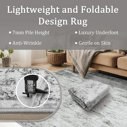 8x10 Area Rug Living Room Rugs - Washable Rug Large Modern Abstract Soft Thin Carpets Indoor Floor No Slip Vintage Carpet for Bedroom Under Dining Table Nursery Home Office Decor Gray