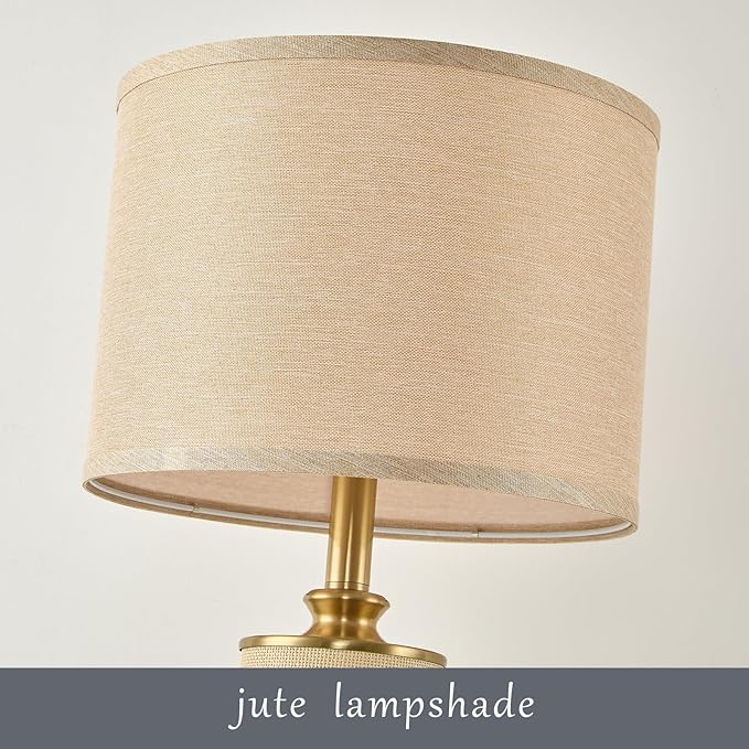 25.5" Boho Weaving Gold Large Table Lamps,Touch Control 3-Way Dimmable Farmhouse Bedside Lamps with USB A+C Charging Ports for Living Room/Bedroom/Office-with Ma Huang(LED Bulbs Included)