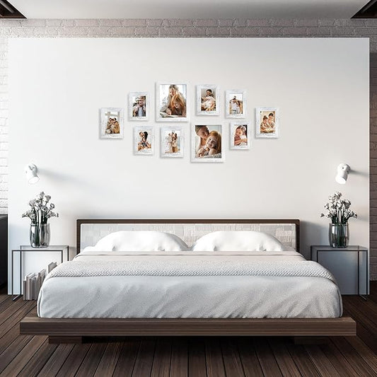 iRahmen Collage Picture Frames Set of 10, Wall Decor for Mounting or Tabletop Display, Family Photo Gallery Frame Set - Multi Sizes Including Two 8x10, Four 5x7, Four 4x6, HD Glass, Rustic Wood