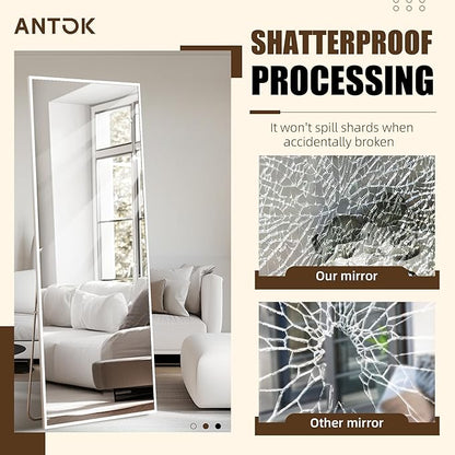 Antok Over The Door Mirror Full Length, 49'' x 14''Wall Mounted Hanging Mirror, Aluminum Alloy Frame, Shatterproof Glass, No Drill Installation for Bedroom, Closet, Bathroom, Dorm, Rect Corner,White