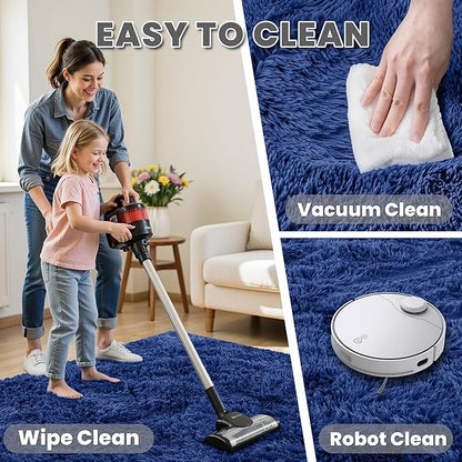8x10 Area Rugs for Living Room Rug: Soft Fluffy Shag Navy Blue Rugs for Bedroom, Non-Slip Large Fuzzy Plush Rug Indoor Floor Carpet for Nursery Kids Boys Girls Room, Dorms, Playroom, Modern Home Decor