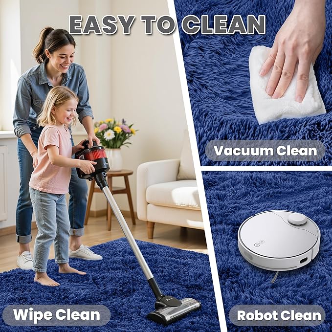 2x6 Bedside Area Rugs for Bedroom: Soft Fluffy Shag Blue Rug for Hallway, Non-Slip Fuzzy Plush Living Room Rug Indoor Floor Carpet for Kids Rooms, Dorm, Nursery, Modern Home Aesthetic Decor