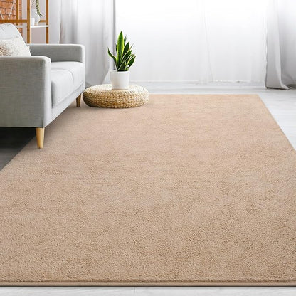 Gifeas Large Ultra Soft Modern Area Rugs for Living Room Bedroom, 6x9 Feet Beige Thickened Memory Foam Indoor Solid Minimalist Carpets, Non-Slip Comfy Rug for Boys Girls Nursery Room Home Decor
