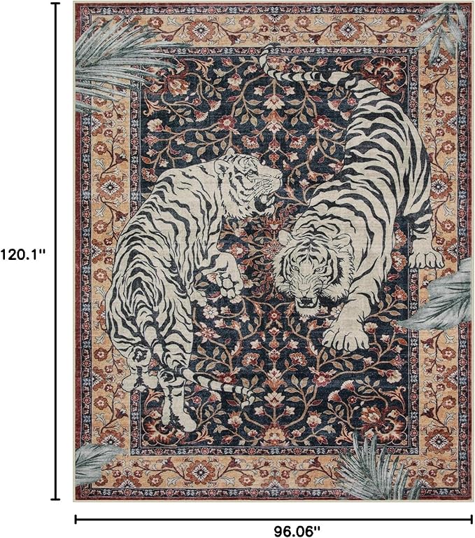 Moynesa Tiger Washable Area Rugs 8x10, Large Boho Rugs for Living Room, Vintage Non Slip Dining Room Rugs for Under Table, Ultra Thin Soft Floor Carpet for Office Bedroom, Puce Red