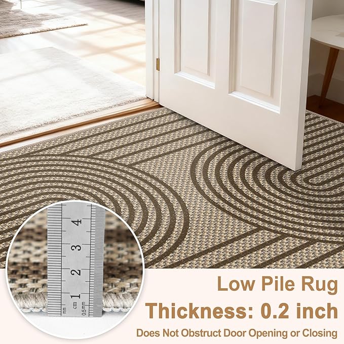Easy Jute Hallway Runner Rug, 2' x 6' Kitchen Runner, Brown Farmhouse Ultra-Thin Washable Non-Slip Carpet Runner for Laundry, Bedroom, Backyard, Outdoor, Home Decor