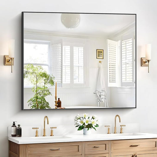 COFENY 40x48inch Black Bathroom Mirror, Black Rectangle Mirror with Frame, Large Rectangular Wall Mirrors for Bathroom, Living Room, Hair Salon, Big Farmhouse Mirror Hang Horizontal/Vertical