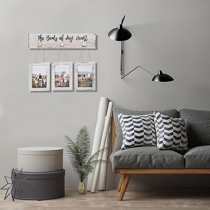 4X6 Picture Frames Farmhouse Rustic Vintage Distressed Solid Wood Photo Frame with HD plexiglass Hanging Picture Frame Wall Decor for Living Room, Set of 3