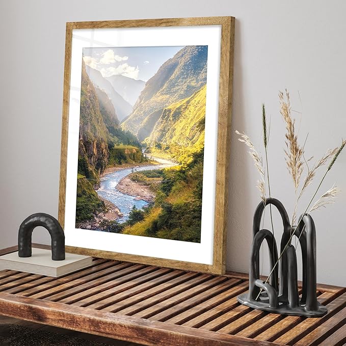 iRahmen 24x36 Poster Frame Set of 2 with Plexiglass, Wooden Rustic Brown Frames Display 20x30 Picture with Mat or 24 x 36 Without Mat, Wall Gallery Mounting Horizontal and Vertical