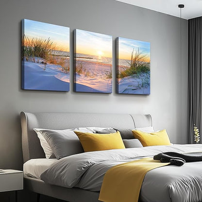 Wall Art for living room Print Artwork Wall Art Decor Poster Blue sun beach grass ocean Landscape painting bedroom bathroom Decorations Seascape Canvas Prints Picture Home Office wall Decor Works