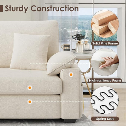 88.58" Modern Loveseat Couches for Living Room, Comfy Sofa with Deep Seat Couch, USB/Type-C Port, Side Storage, Removable Cover, Couches for Living Room Apartment, Beige