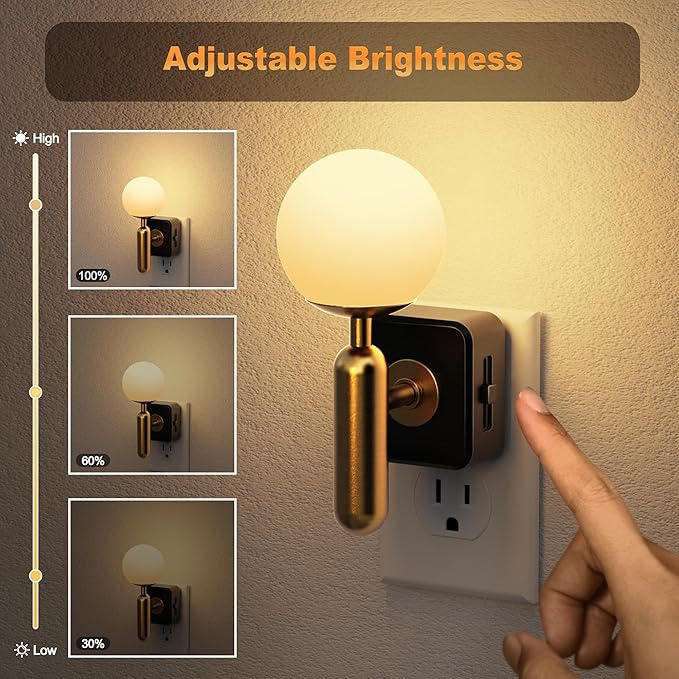 JandCase Night Light Plug in, Night Lights Plug into Wall, 3000K Soft Light LED NightLights, 0-100LM Dimmable Night Light, Built in Dusk to Dawn Sensor for Hallway Bedroom Stairway[2 Pack]