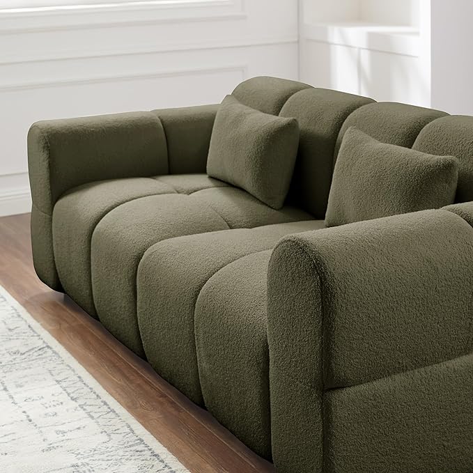 80" Modern Sofa Couch, Comfy Deep Seat Lambswool Cloud Sofa, Upholstered 3-Seater Boucle Couch, Oversized Loveseat for Living Room, Bedroom, Office, Apartment(Green)