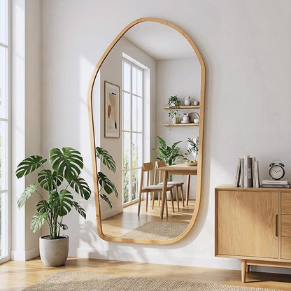 Suidia Full Length Mirror, Oversized Floor Mirror with Solid Wood Frame, Large Standing Mirror for Bedroom Living Room, Wood Art Style, Light Walnut, 86" L x 40" W