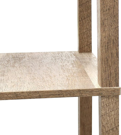 Simple Designs LF1038-WOD 62.5" Modern 3 Tier Standing Floor Lamp Etagere Organizer Storage Shelf with Linen Shade for Home Décor, Living Room, Bedroom, Office, Light Burnt Oak