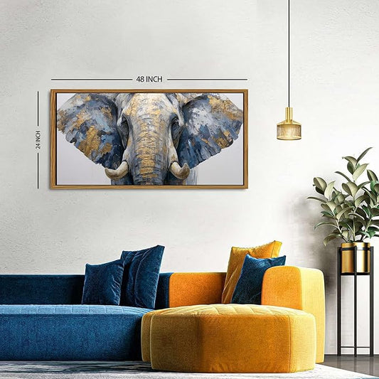 Abstract Gold Elephant Wall Art Framed Canvas Prints Bedroom Picture Above Kids Room Decor Wild Animal Painting African Animals Poster Modern Artwork for Office Living Room Home Decoration 24x48