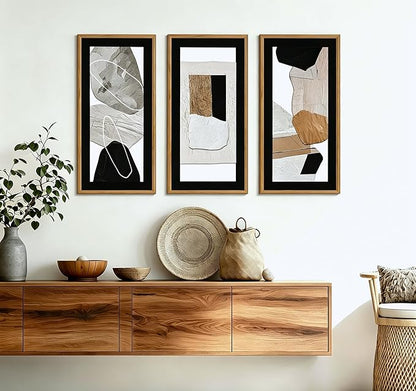 IARTTOP Neutral Abstract Wall Decor Set of 3 Beige Grey Black Brown Wall Art Framed Mid Century Modern Tone Minimalist Artwork Textured Abstract Painting for Walls Bedroom Office 8x16Inch