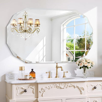 GLASHOM Frameless Bathroom Mirror, 30x48 inch Beveled Bathroom Mirror Wall Mounted, Modern Frameless Mirror for Bathroom, Living Room, Entryway Mirror Horizontal or Vertical