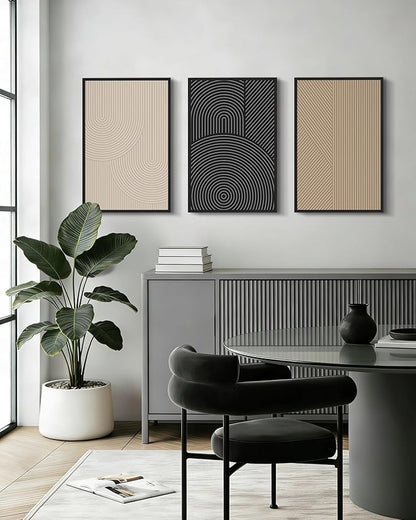 Drsoum Minimalist Boho Wall Art Framed Modern Abstract Neutral Line Wall Decor Mid Century Geometric Artwork Bedroom Living Room 16x24in Black Framed