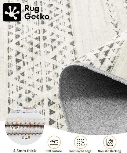 Miukiki 4x6 Area Rug for Living Room Moroccan Washable Rugs Non Slip Indoor Floor Carpet Foldable Large Soft Area Rug for Dining Room Bedroom with Low Pile(Grey,4'x6')