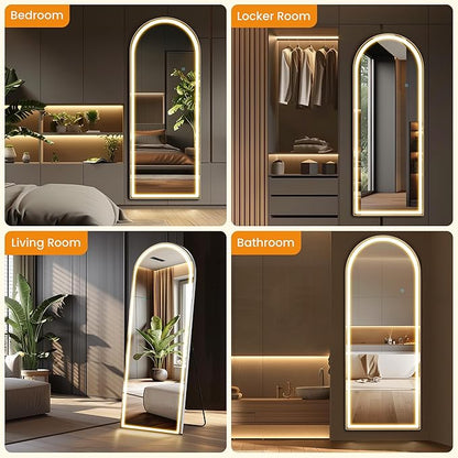 Arched Full Length Mirror with Stand 26"×71", Upgraded Full Body Mirrors with LED Light 3 Color Lighting, Floor Standing, Hanging or Leaning Modern Simple Home Wall Decor, White