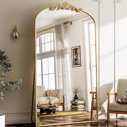GLSLAND Oversized Vintage Mirror - 72"x 44" Full Length Mirror Large Carved Arched Mirrors with Metal Frame Baroque Full Body for Bathroom/Living Room/Entryway,Gold