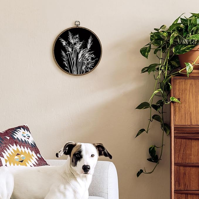 TLESKE Black Vintage Botanical Round Wall Art Decor Framed 10x10, Boho Wildflower Floral Fall Canvas Wall Art Prints Artwork, Rustic Wall Hanging Room Door Decorations Decor for Living Room Bedroom