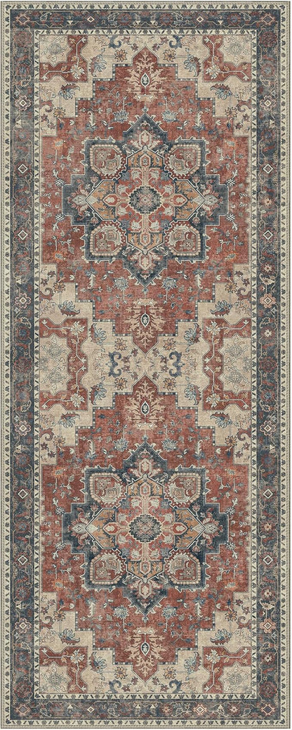 GENIMO 2x5 Runner Rugs for Hallway, Machine Washable Non Slip Vintage Rugs, Low Pile Lightweight Soft Print Rug for enrtyway, Corridor, Home Office, Kitchen, Bordeaux