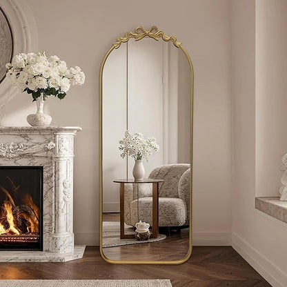 Besdomus Arched Mirror Full Length: 21"x56" French Bow Gold Floor Dressing Mirror - Antique Baroque Traditional Ornate Standing for Entryway/Cloakroom/Bedroom - Home Decor for Fashion-Conscious