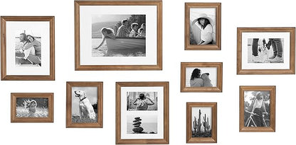 Kate and Laurel Bordeaux Gallery Wall Frame Kit, Set of 10 with Assorted Size Frames in Natural Rustic Finish