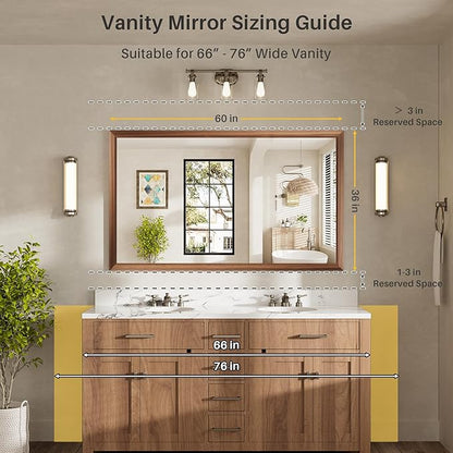 60x36 Inch Bathroom Mirror for Wall, Anti-Rust Walnut Wood Grain Metal Framed Bathroom Mirrors for Over Sink,Rectangler Mirrors for Bathroom Vanity, Farmhouse, Bedroom, Living Room, Entryway Decor