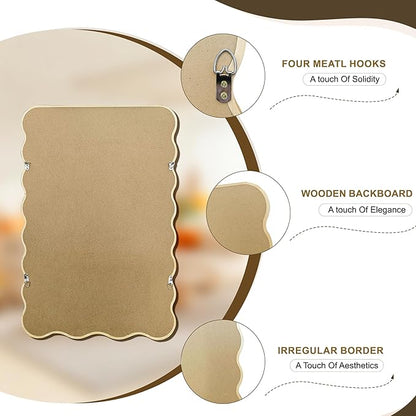 Wavy Mirror for Wall, 30"x20" Boho Bathroom Floor Vanity Mirror with Wooden Frame, for Bedroom, Living Room, Entryway, Farmhouse