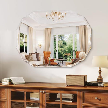 GLASHOM Frameless Bathroom Mirror, 30x40 inch Frameless Wall Mirrors Beveled Edge Wall Mounted, Oval Mirror for Bathroom, Living Room, Over Sink, Entryway Mirror Horizontal or Vertical