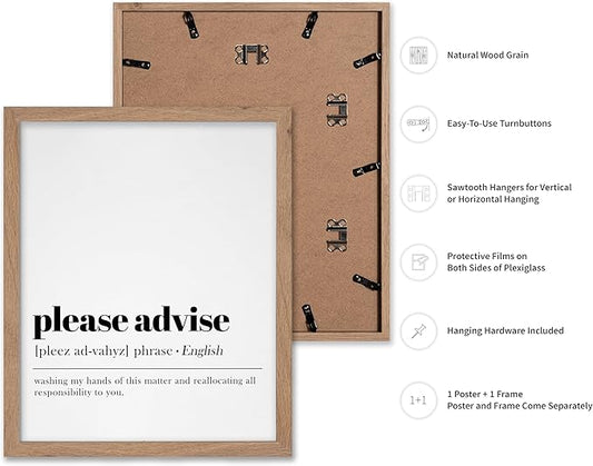Poster Master Vintage Typography Poster - Retro Dictionary Print - Please Advise Definition, Book Page, Funny - Gift for Colleague, Friend - Wall Decor for Home, Office, 11x14 Beige Framed