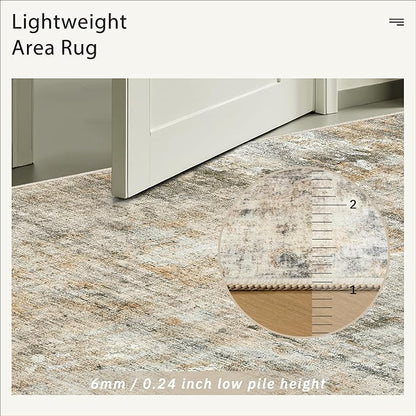 Soalmost Abstract Rug 5x7 Machine Washable Area Indoor Orange Low Pile Non-Slip Foldable Thin Accent Rugs for Bedroom Living Room Dining Room