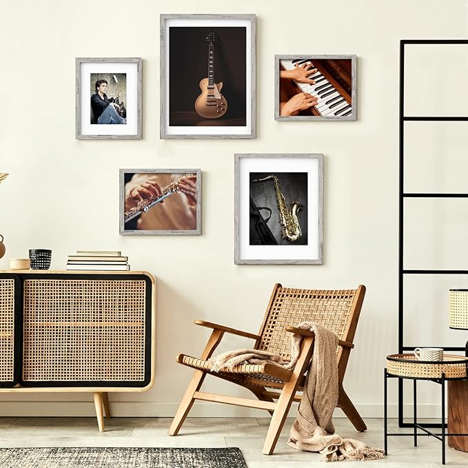 BSRHOMR 12x16 Picture Frame with Mat, Distressed Gray Photo Frame 6 Pack with 11 x 14 Mat, Display Table Top or Wall Mount for Home Decor