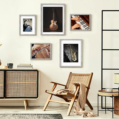 BSRHOMR 12x16 Picture Frame with Mat, Distressed Gray Photo Frame 6 Pack with 11 x 14 Mat, Display Table Top or Wall Mount for Home Decor
