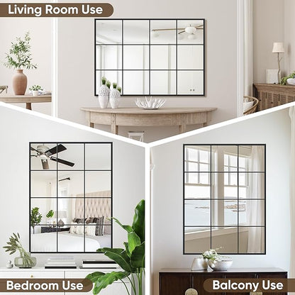 Suidia Wall Mirror, 30" x 40" Window Decorative Mirrors, Metal Framed Wall Decor Wall-Mounted Mirrors for Bedroom, Living Room, Entryway, Black