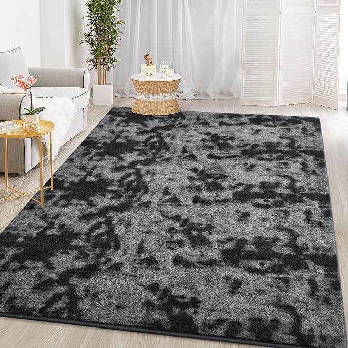 Gifeas Large Ultra Soft Modern Area Rugs for Living Room Bedroom, 5x8 Feet Tie-Dyed Dark Grey Thickened Memory Foam Indoor Carpets, Non-Slip Comfy Rug for Boys Girls Nursery Room Home Decor