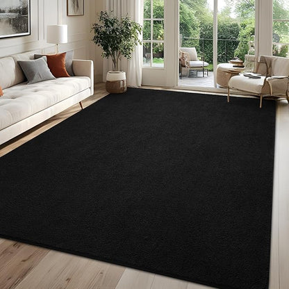 Rugs for Bedroom Living Room, 5x7 ft Black Area Rug, Washable Memory Foam Indoor Carpet, Modern Aesthetic Minimalist Non-Slip Carpets for Boys Girls Adults Home Decor
