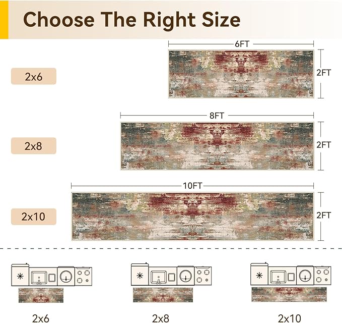 RELEANY Washable Area Rugs 2'x10' Non-Slip Modern Abstract Soft for Living Room Entryway Bedroom Nursery, Print Pattern, Brown Rust Red Green Blue Multi